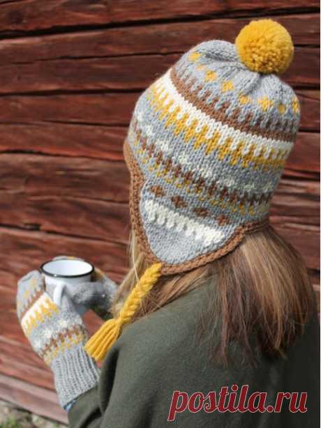 Женская вязаная шапка ушанка спицами схема зимней шапки и описание вязания для женщин