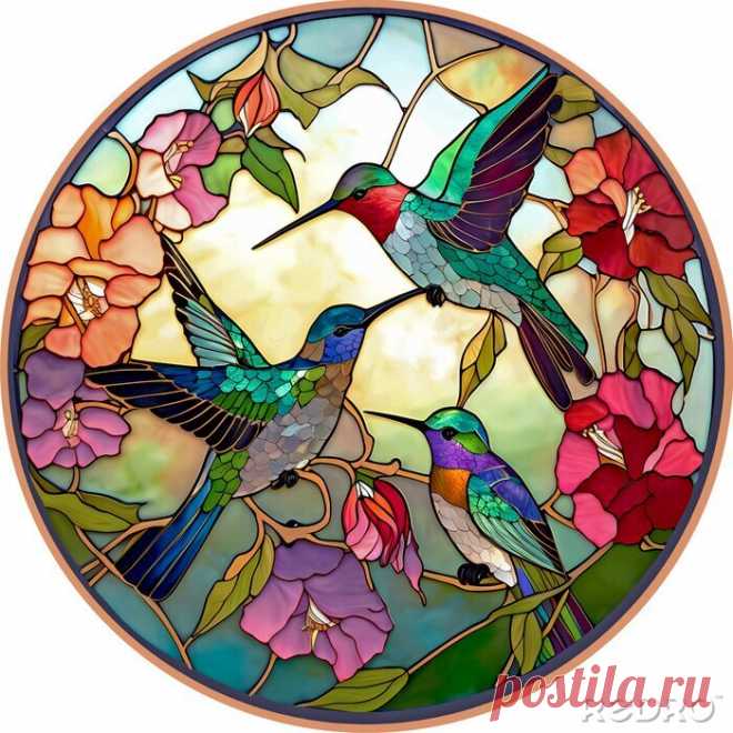 Stained glass hummingbirds design - generative ai - Naklejki - Redro Stained glass hummingbirds design - generative ai na obrazach Redro. Najlepszej jakości naklejki, fototapety, obrazy, plakaty, poduszki, tapety. Chcesz ozdobić swój dom? Tylko z Redro