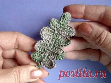 Вязание крючком Лист дуба Урок301 How to crochet oak leaf