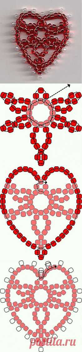 Как сделать кольцо из бисера сердце схема