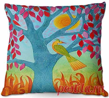 Amazon.com: Outdoor Patio Couch Throw Pillows from DiaNoche Designs by Jennifer Baird - Bird in Red Leaf Tree: Jardín y Exteriores