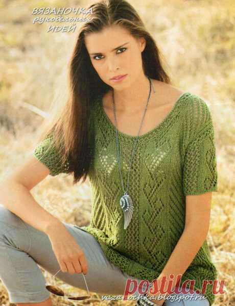 ВяЗаНоЧкА: Узорчатый пуловер оливкового цвета