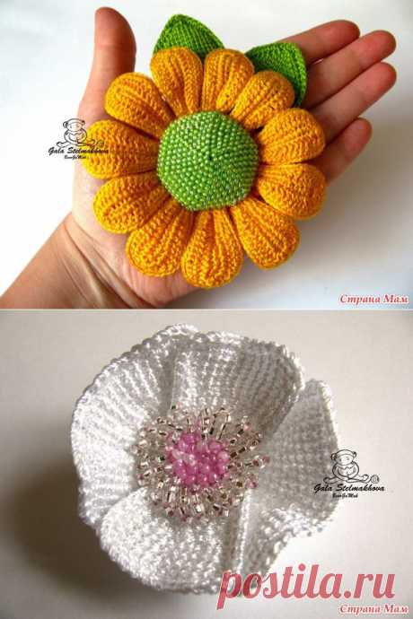 Цветок на шапочку и заколочка в тунисской технике - Вязание - Страна Мам
