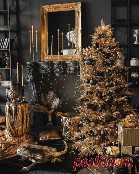 Новогодний декор в черном и золотом цветах: 30 элегантных примеров