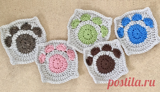 Paw Print Granny Square Crochet Pattern - Crafty Kitty Crochet This adorable and easy to make granny square is the perfect way to show your love for the pet(s) in your life!  You could make it into a scarf, blanket, pillow, tote bag - the possibilities are endless!  It works up quickly and can be customized with all kinds of colors.  What a great gift idea for any holiday or occasion!