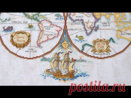 21 - Old world map by Janlynn отчет 3 вышивка Kreinik
