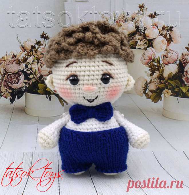 PDF Малыш Жених крючком. FREE crochet pattern; Аmigurumi doll patterns. Амигуруми схемы и описания на русском. Вязаные игрушки и поделки своими руками #amimore - маленькая кукла в свадебном наряде, куколка в костюме жениха, украшение к свадьбе, мальчик, пупс.