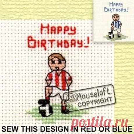 Mouseloft Mini Cross Stitch Card Special Occassions - Happy Birthday Footballer | eBay