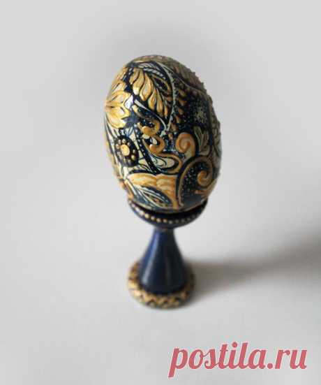 Easter egg blue painted wooden egg hand painted egg | Etsy