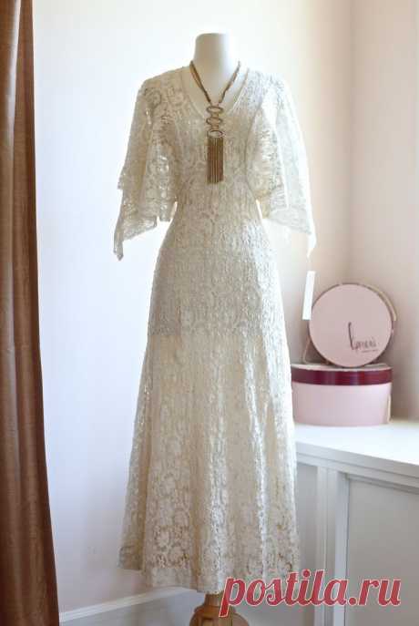 Sexy Vintage 70s Bohemian Crochet Wedding Dress ~ Vintage 1970s Wedding Dress…