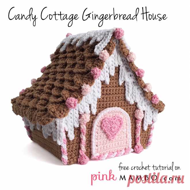Crochet Candy Cottage Gingerbread House Tutorial Part 1 - Pink Mambo OMG I’m having cuteness overload here! How sweet is this little crochet pink and white trimmed gingerbread house? I loved designing and making it. In contrast to my previous gingerbread house designs, I’ve chosen a yummy pink and white color scheme for the frosting and candy. The whole thing is mostly single crocheted and chains, and crocodile stitch for the roof. We’ll talk more about those pieces in Par...