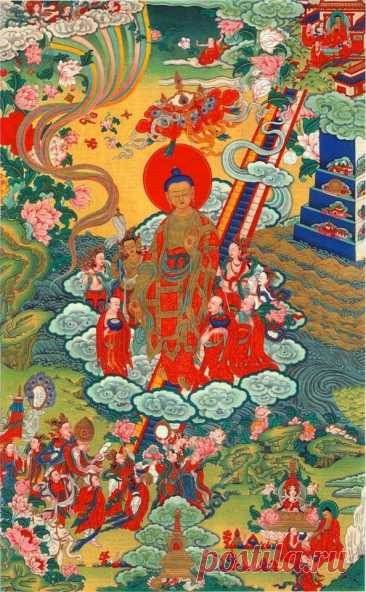 Когда Будда спустился с небес Тридцати Трёх, три мира радовались его возвращению. С тех пор этот день почитают как символ преодоления границ между небом и землёй. Пусть в вашей жизни тоже не будет преград для света, мира и любви!
Открытки на День нисхождения Будды Шакьямуни из рая 33 божеств. Открытки на Лхабаб Дуйсен.