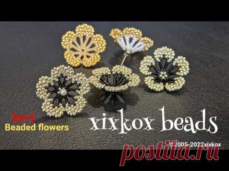 【DIY】xixkox beads 🏵️シードビーズ(Seed Beads 15/0&11/0)と竹ビーズ(Bugle Beads 3㎜)で編む花のピアス #beads