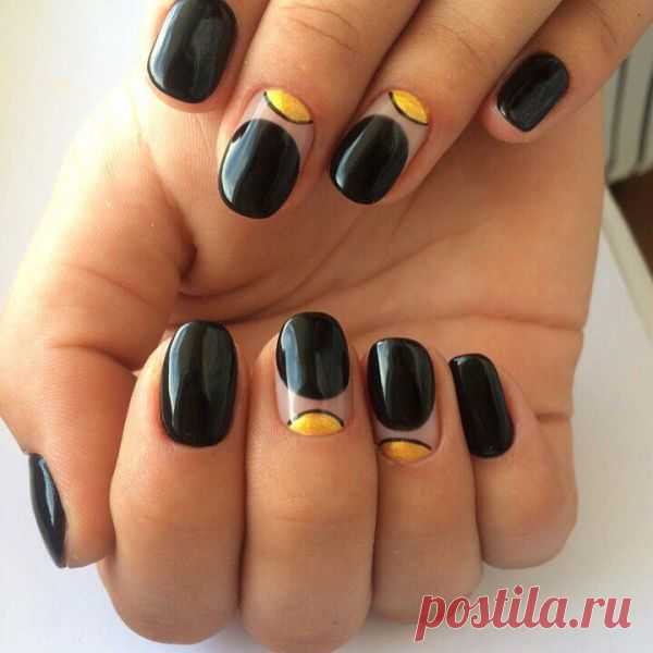 Дизайн черных ногтей с золотом: 37 фото френча, матового и глянцевого маникюра
