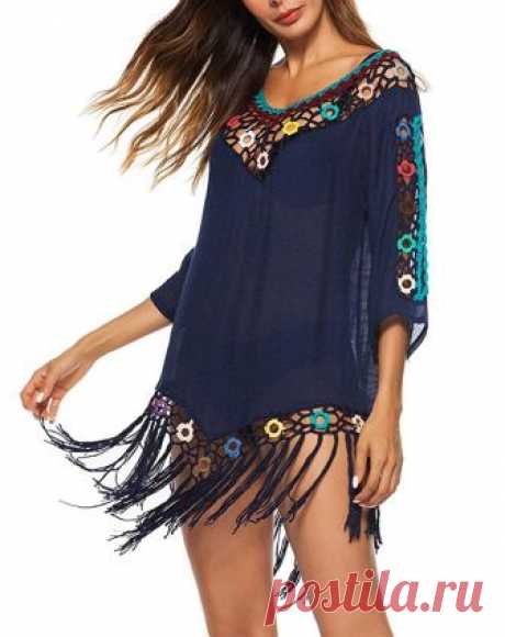 E-GOLE Strandponcho Strandkleider Damen V-Ausschnitt Bikini Cover up Sexy Beach Bikini Dress mit Quaste Bademode Sommerkleid Sommer Blusen Strandhemd,OneSize: Amazon.de: Bekleidung