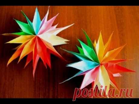 Объемная снежинка - звездочка из бумаги.  3D.  Видео.  Volume snowflake   star paper