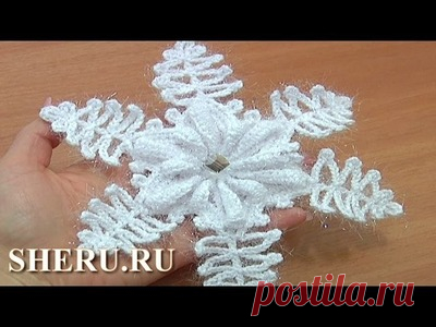 Снежинка, Easy to Crochet Snowflake With Bead Урок 19 Снежинка с