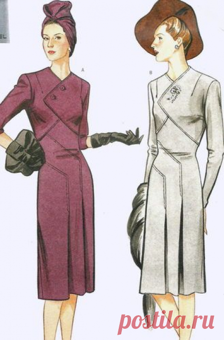 Cute variation on the standard dress shape. Vogue Vintage 1943 Retro Sewing Pattern, 2569,