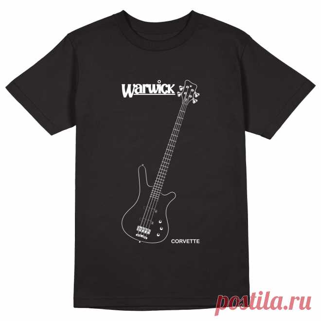 Мужская футболка «Warwick Corvette. Бас-гитара. Bass guitar. Rock.» цвет черный - дизайнер принта Kaplio