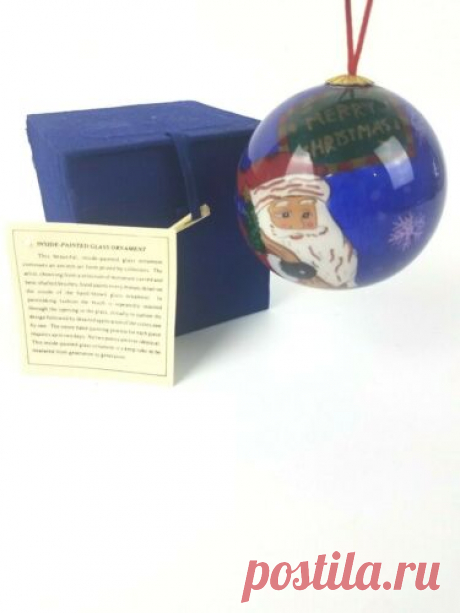 Inside-Painted Glass Ornament with Box Santa Christmas Holiday | eBay