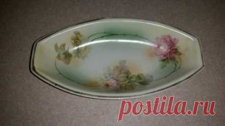 # 198 VINTAGE OVAL SMALL SERVING BOWL DISH FLORAL MADE IN GERMANY 3 CROWNS LOGO