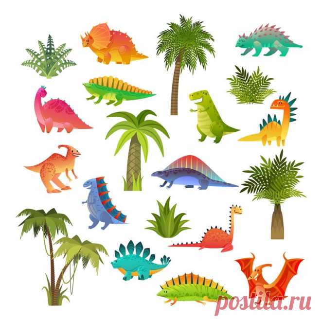 Baby dino set. Funny animal dragon and cute nature dinosaur drawing in By YummyBuum | TheHungryJPEG.com