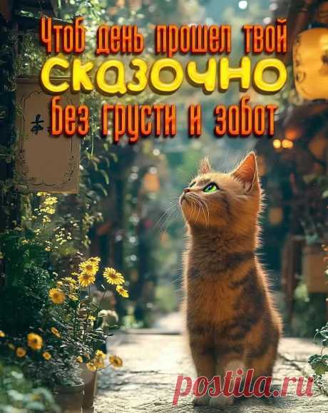 Открытка добрый день с пожеланием и котиком