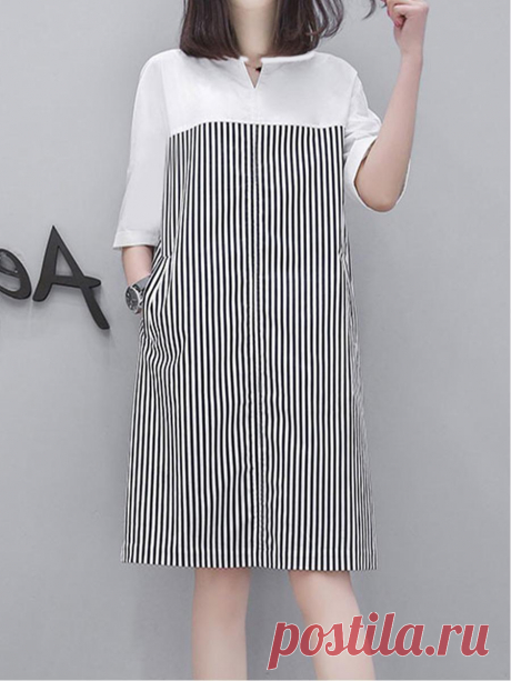 #BerryLook Womens - BerryLook Round Neck  Patch Pocket  Striped Shift Dress - AdoreWe.com Shop BerryLook Round Neck  Patch Pocket  Striped Shift Dress online! Get outfit ideas & style inspiration from fashion designers at AdoreWe.com!