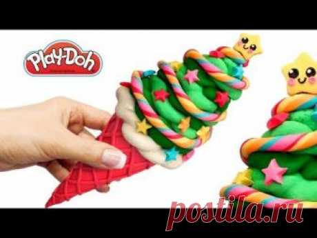 Play Doh Christmas Pine Tree Ice Cream. Make Kawaii Food Out of Play Doh DIY. Art and Craft for Kids