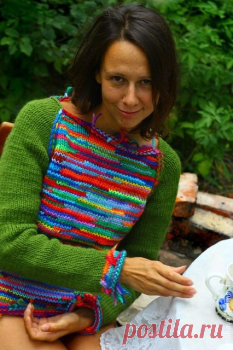 фуфайка живоносная двусторонняя - пряжа самодельная,особая,вязайн,свитер женский