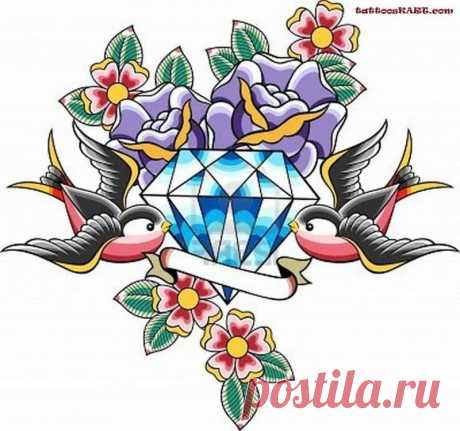 «Purple Rose And Diamond Old School Bird Tattoo Stencil Tatto» — карточка пользователя krasinskipa83 в Яндекс.Коллекциях