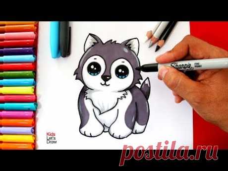 Cómo dibujar un PERRITO SIBERIANO Bebé Kawaii | How to draw a Cute Husky Puppy