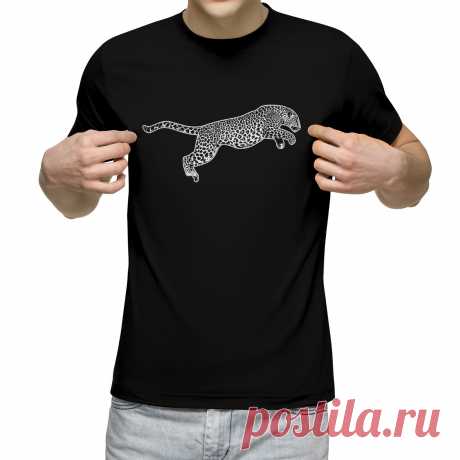 Мужская футболка «Леопард. Кот. Кисуня. Ягуар. Кошка. Не Пума.» цвет черный - дизайнер принта Kaplio