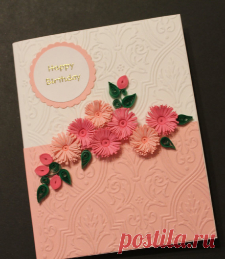 Quilled Happy birthday card with pink by Especially4UHandmade