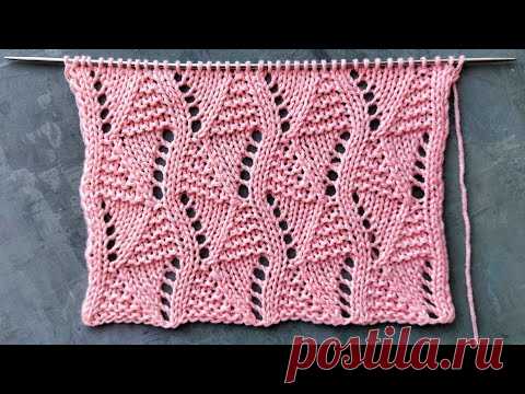 Рельефные треугольники с ажурными элементами / Лёгкий  узор спицами