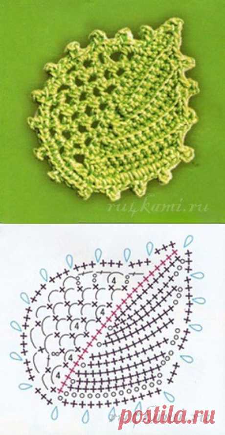 Листик, вязаные мотивы крючком, схемы » Сайт &quot;Ручками&quot; - делаем вещи своими руками