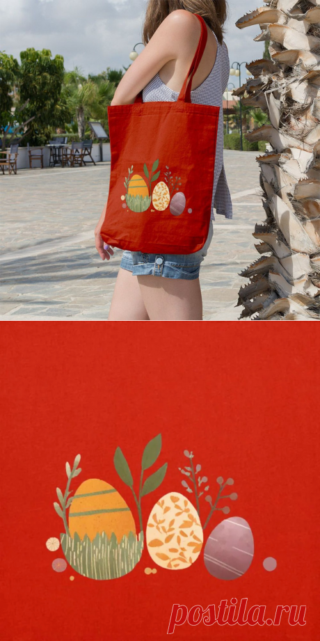 Сумка шоппер женская , через плечо , из плотного натурального хлопка , с авторским принтом "Декоративные пасхальные яйца", цвет красный - купить с доставкой по выгодным ценам в интернет-магазине OZON (1550648204)