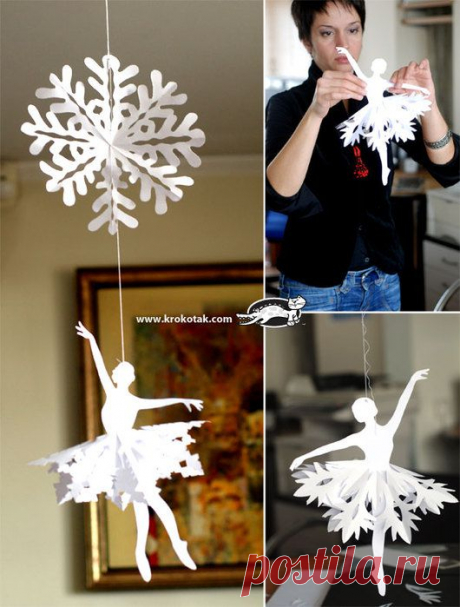 Снежинки - балеринки из бумаги