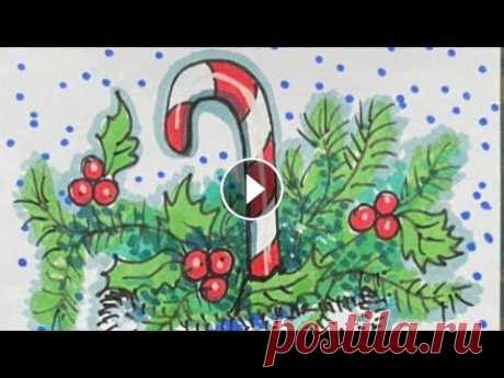 Открытка к Рождеству. #shorts Видео-урок по художественной графике. Как нарисовать рождественскую открытку. Идеи для открыток. Рисуем цветными маркерами открытку. Как нарисовать зи...