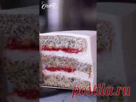 Strawberry Poppy Seed Layer Cake #shorts #strawberrycake