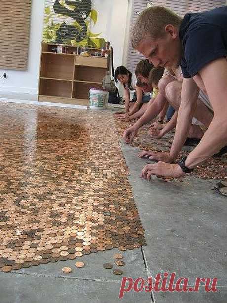 DIY penny flooring $1.44 a square foot...somehow this ... | Homework