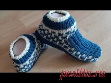 Hausschuhe, Socken mit zwei Nadeln stricken