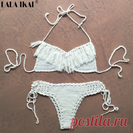 beachwear ladies Picture - More Detailed Picture about White Crochet Bikini Set Sexy Tassel Swimsuit Women Knitted Camis &amp; String Bottoms Beachwear YWC0039 5 Picture in Bikinis Set from Lazy Lily's Store | Aliexpress.com | Alibaba Group