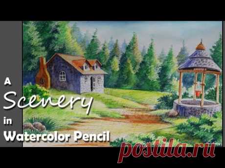 How to Paint A House Landscape in Watercolor Pencil