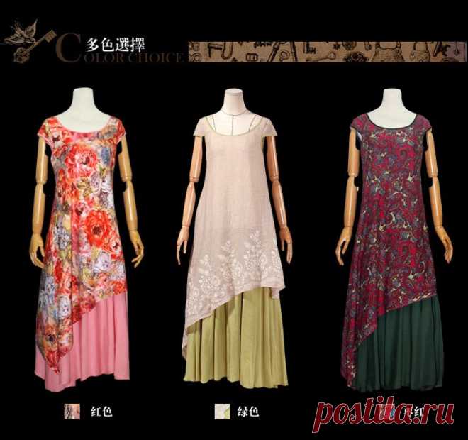 Yuzi 2015 новый винтаж и ретро этнические платья вышивка о образным вырезом с коротким рукавом асимметричный макси комбо женщины одеваются A6036 vestido купить на AliExpress