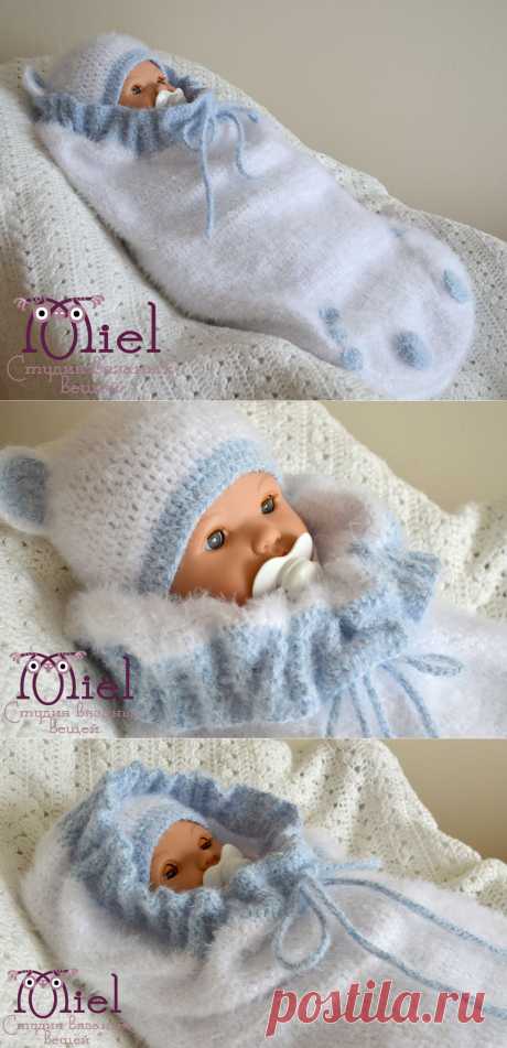 Студия Вязаных Вещей _Miel_: Комплект (кокон и шапочка) для выписки новорожденного &quot;Кроха - мишка&quot;