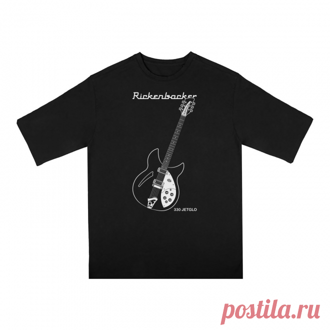 Футболка оверсайз «Rickenbacker 330 Jetglo. Гитара. Guitar. Rock.» цвет черный - дизайнер принта Kaplio