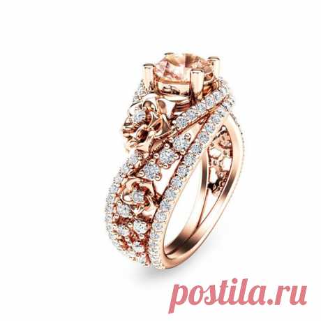 Unique Rose Gold Morganite Engagement Ring 14K Rose Gold Flower Ring Natural Morganite Engagement Ring There is nothing like a gorgeous rose gold morganite engagement ring to set her heart aflutter. Designed in striking detail, the ring features a twisted unique motif with a variety of side accent diamonds. A large natural morganite sits atop in all its splendid glory. This is a