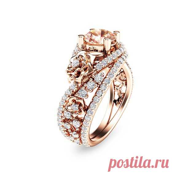 Unique Rose Gold Morganite Engagement Ring 14K Rose Gold Flower Ring Natural Morganite Engagement Ring There is nothing like a gorgeous rose gold morganite engagement ring to set her heart aflutter. Designed in striking detail, the ring features a twisted unique motif with a variety of side accent diamonds. A large natural morganite sits atop in all its splendid glory. This is a