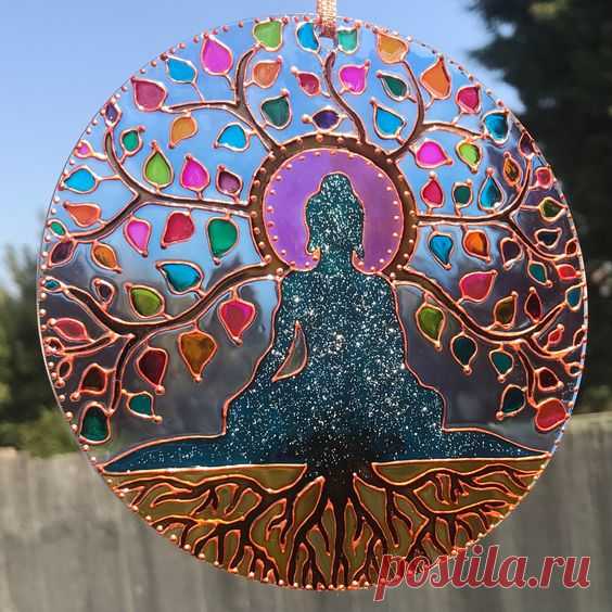 Hand Painted Tree of Life Buddha Suncatcher